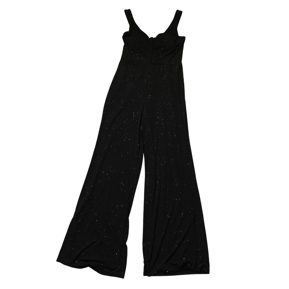 Crystal Doll Womens Glitter Jumpsuit Sleeveless V-Neck Back Zip Black Size 13